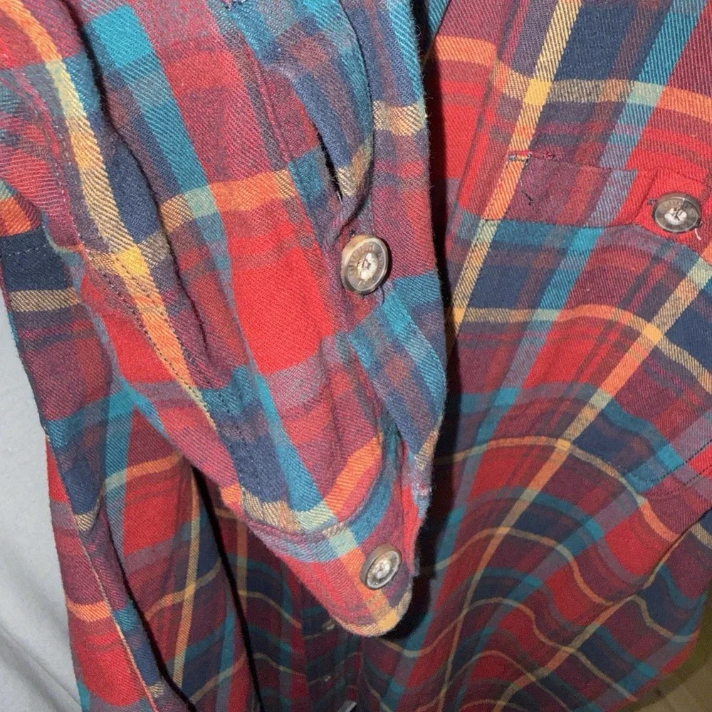 Duluth Trading Untucked Flannel Shirt L/S Men's L Tall Relaxed Red Multi Plaid - Picture 5 of 7